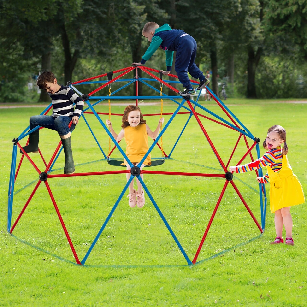 Kids Playground Dome Climber with Swing 800 Lbs Capacity for Backyard Play